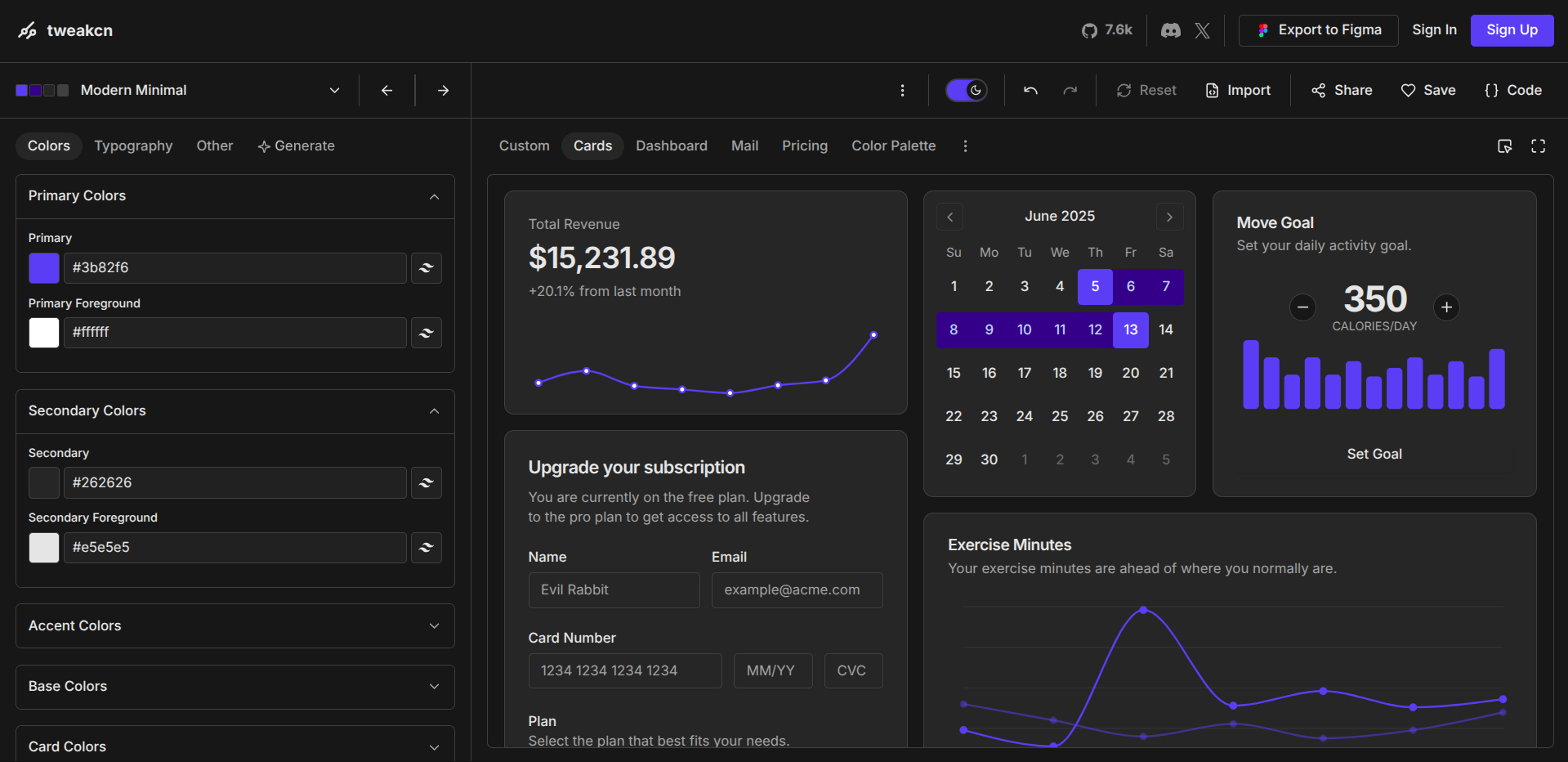tweakcn modern minimal