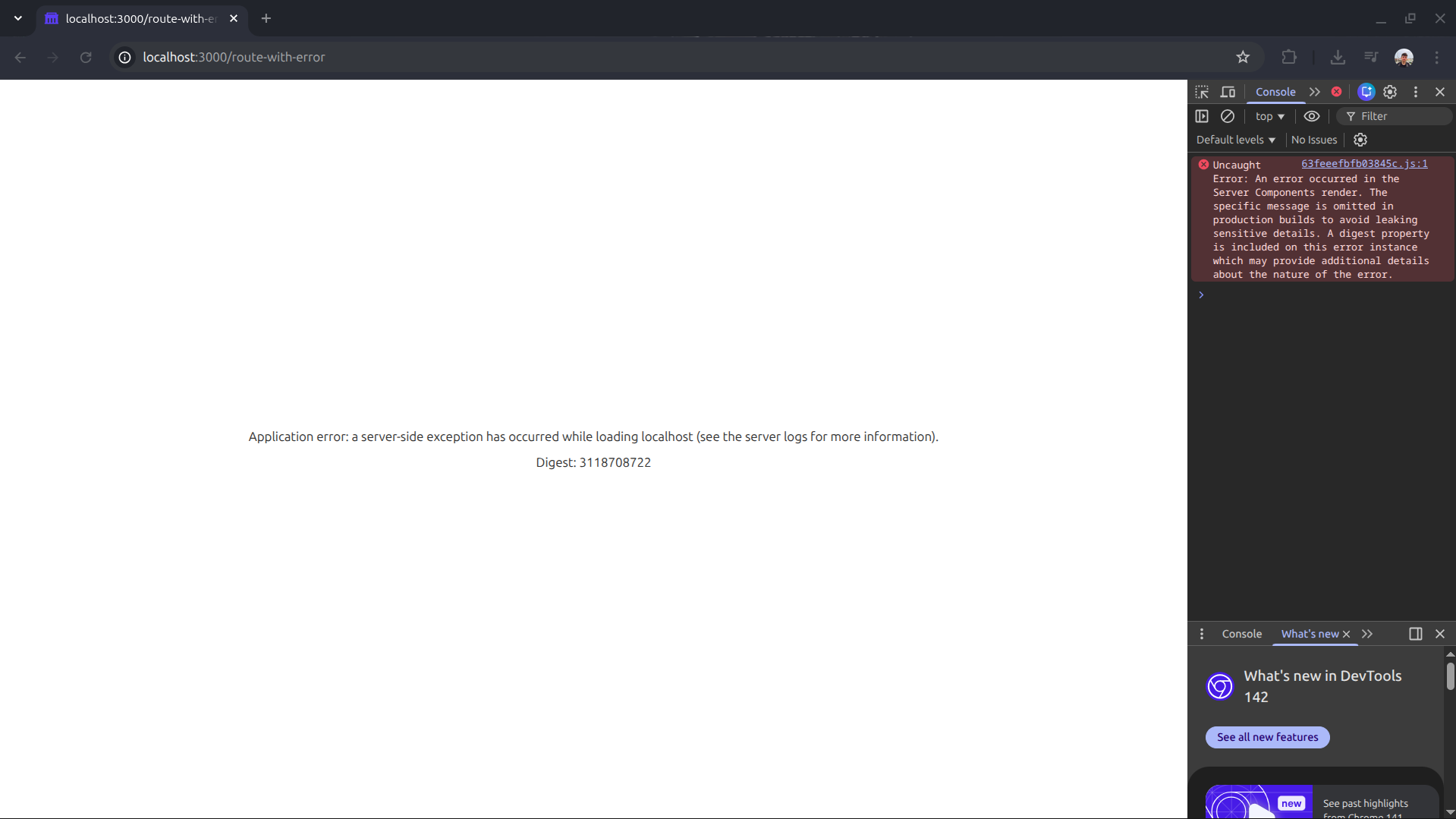 screenshot of a production application blank page