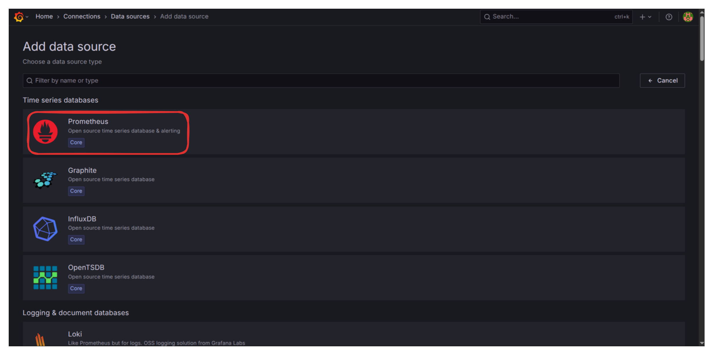 new Prometheus data source