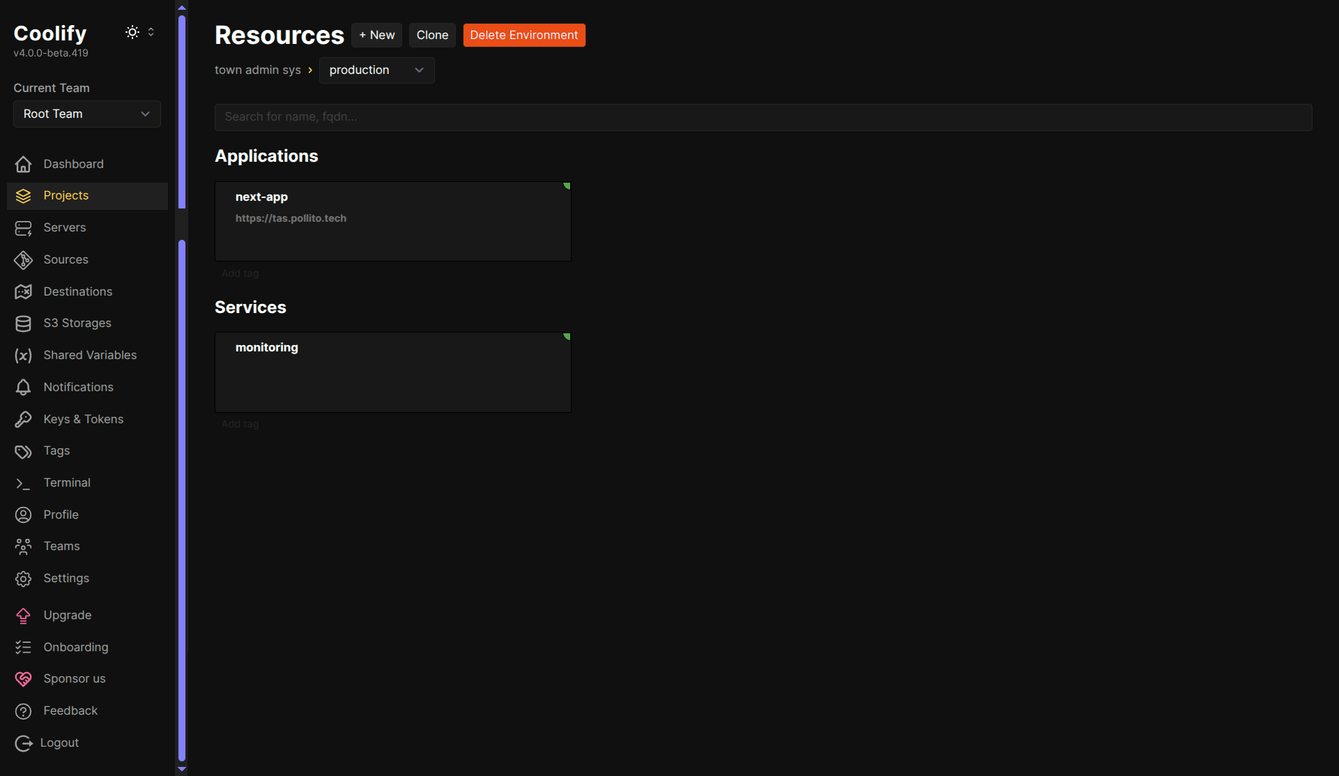 Coolify Project Resources
