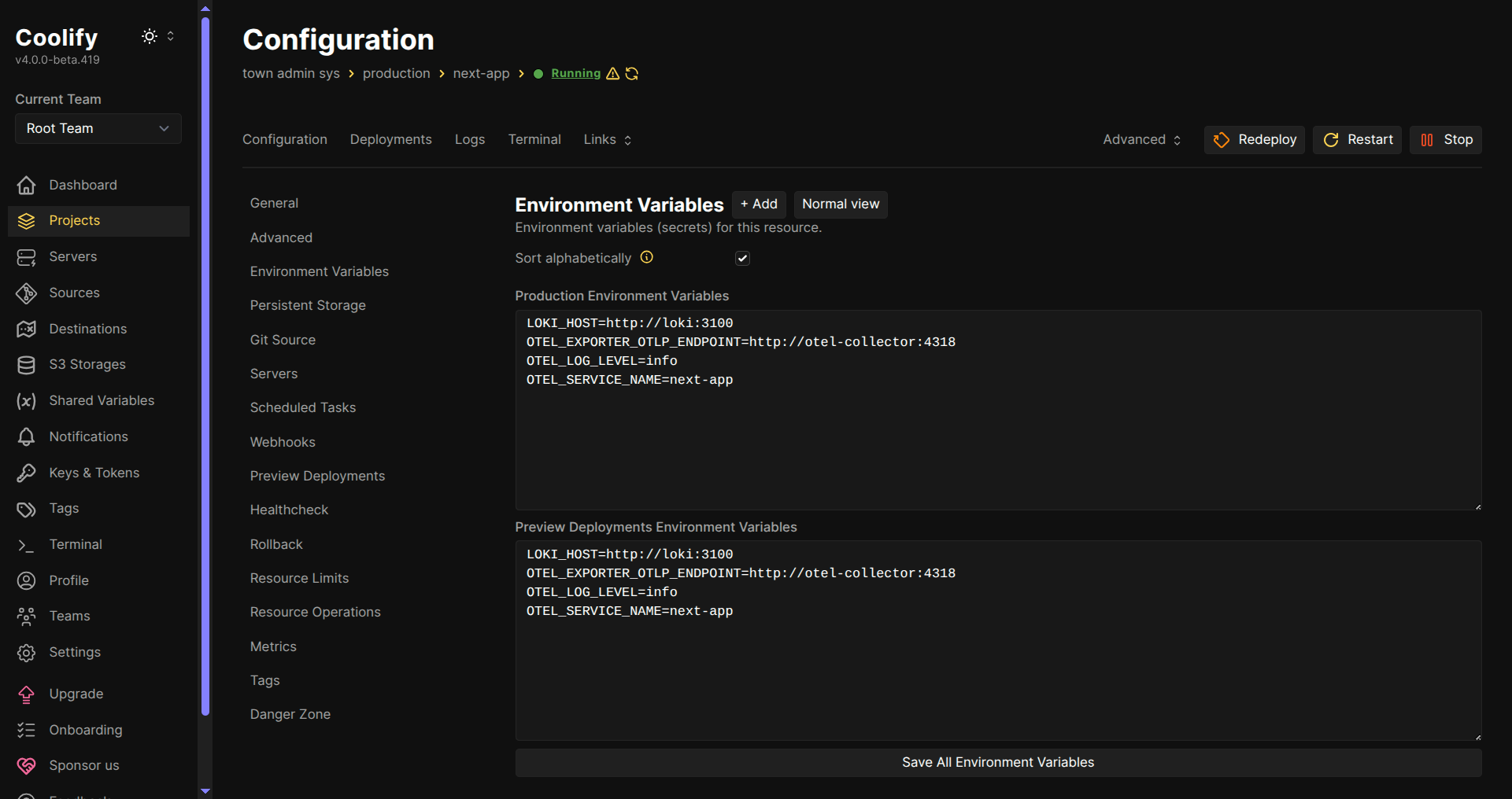 next.js app environment variables